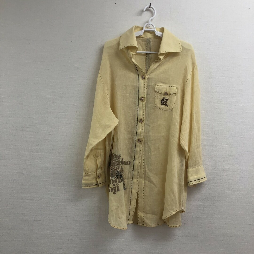 【伊太利屋】イタリヤ リネンシャツ 長袖シャツ ロングシャツ シャツ トップス サイズ11 黄色系