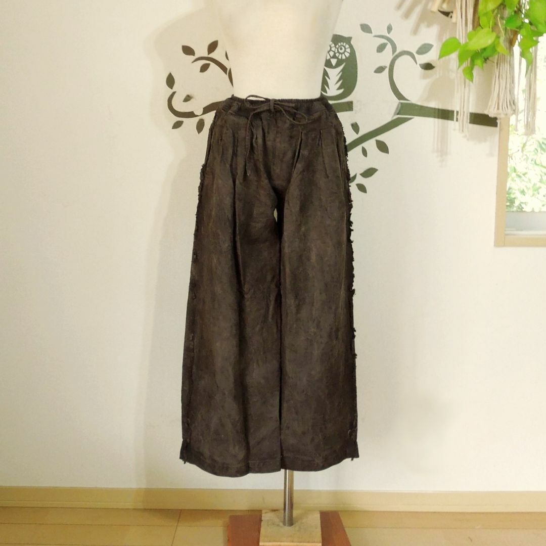 asana HEMP100% デニム風 フリンジ パンツ●草木染めマクガ