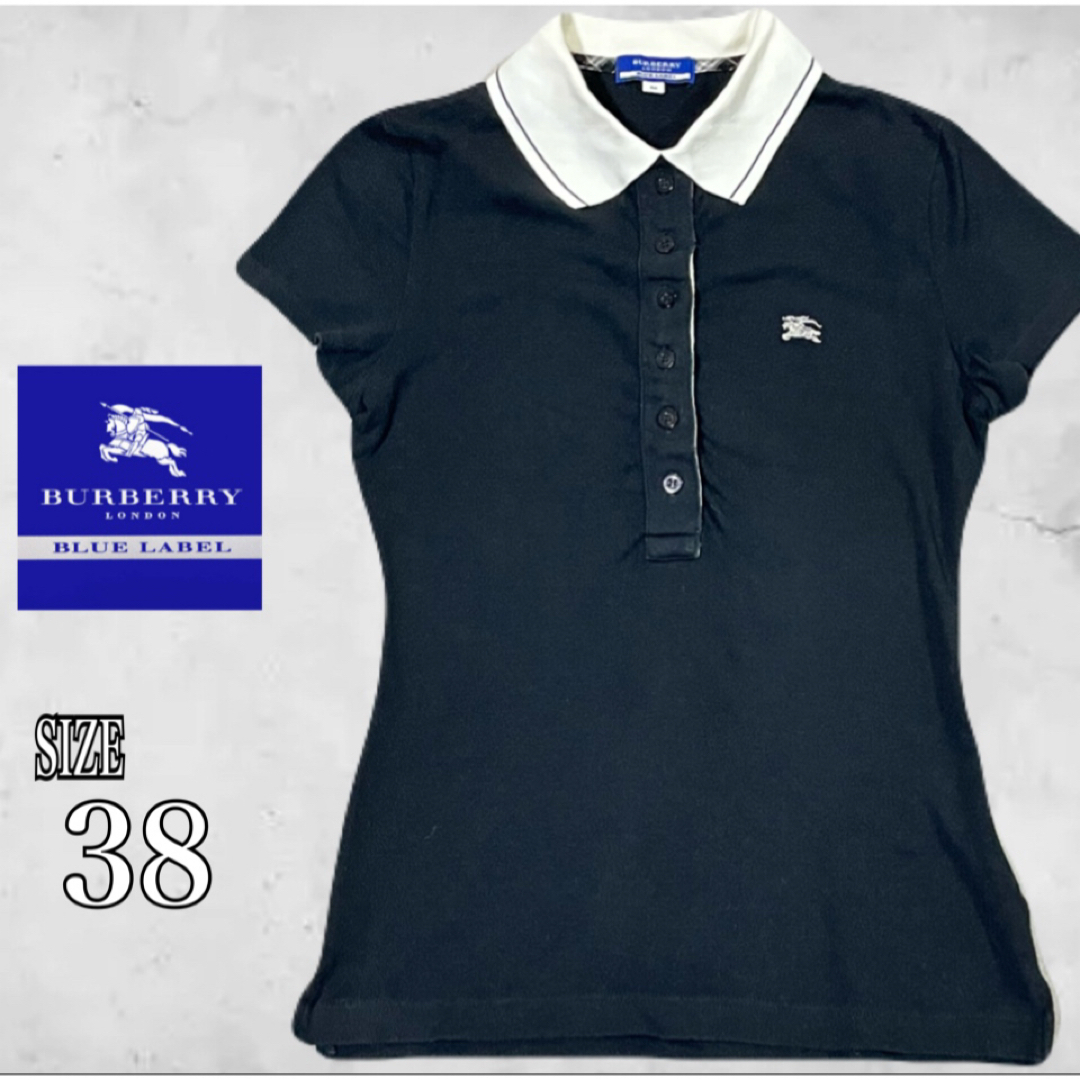 BURBERRY BLUE LABEL - BURBERRY BLUE LABEL ポロシャツ 黒/白38 BURBERRY BLUE LABEL - BURBERRY BLUE LABEL ポロシャツ 黒/白38