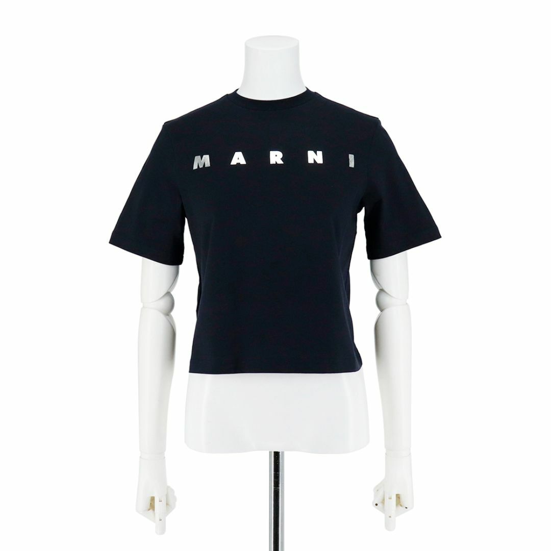 MARNI - マルニ Tシャツ クロップド丈 ミニ丈 ネイビー ロゴ MARNI - マルニ Tシャツ クロップド丈 ミニ丈 ネイビー ロゴ