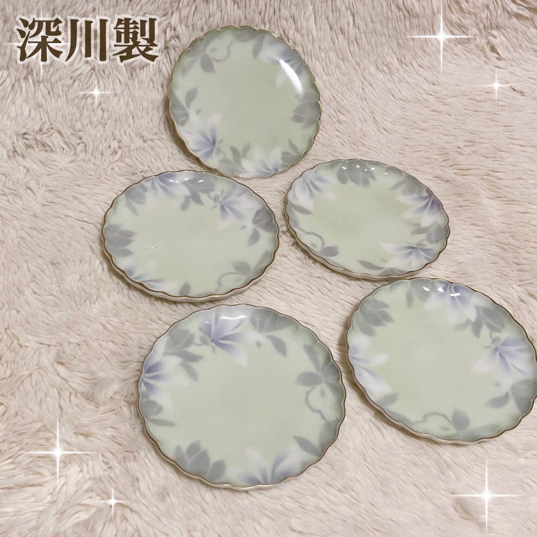 深川製磁 - 【 深川製 ✨ 丸皿 】浅皿 5枚セット 波型 グリーン 深川製磁 - 【 深川製 ✨ 丸皿 】浅皿 5枚セット 波型 グリーン