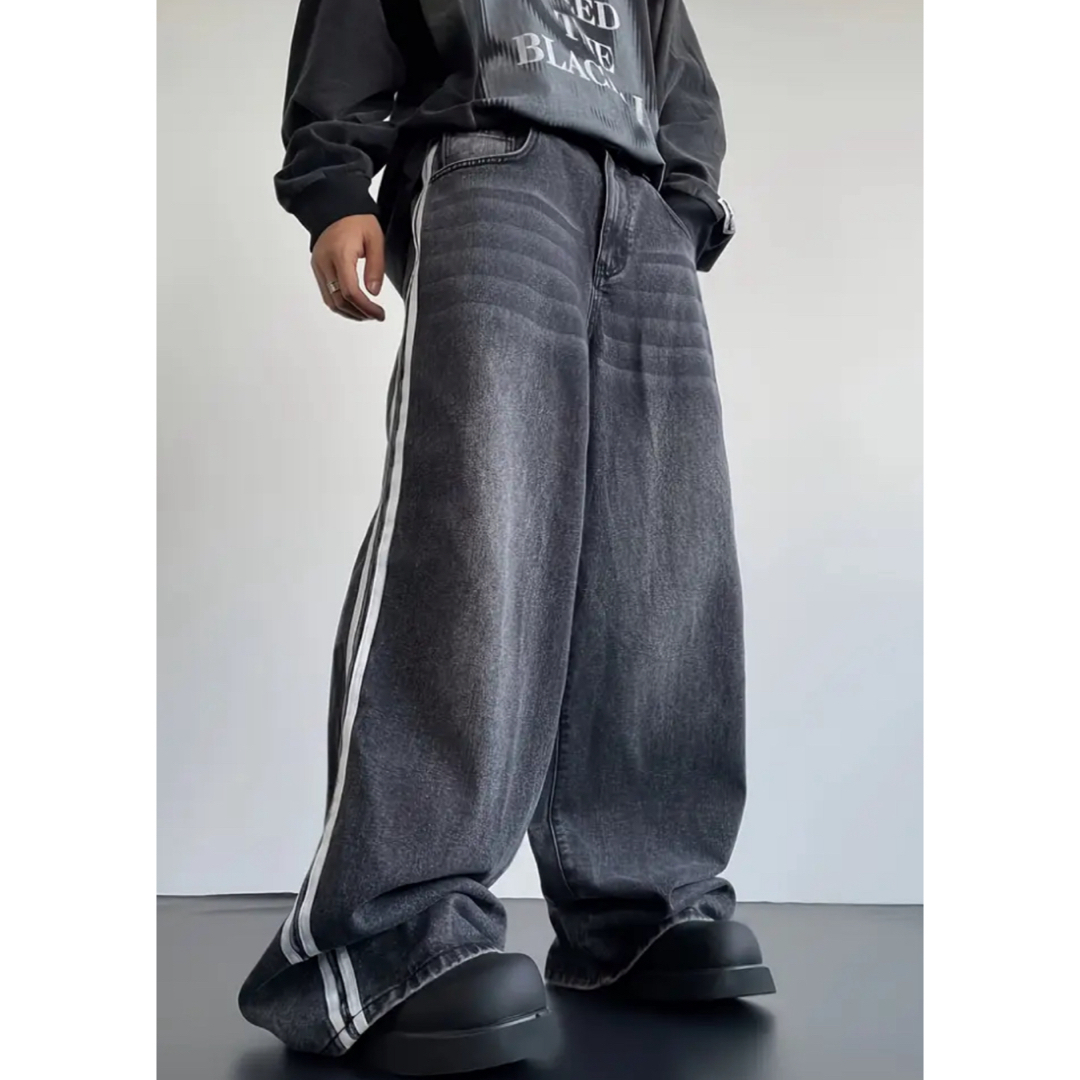 adidasデニム似 ワイドデニムパンツS〜XXLの通販 by ハチワレ服 adidasデニム似 ワイドデニムパンツS〜XXLの通販 by ハチワレ服