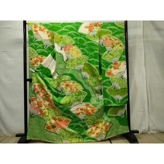 平和屋着物□豪華振袖 駒刺繍 絞り 扇面吉祥花文 金彩 正絹 逸品 平和屋着物□豪華振袖 駒刺繍 絞り 扇面吉祥花文 金彩 正絹 逸品