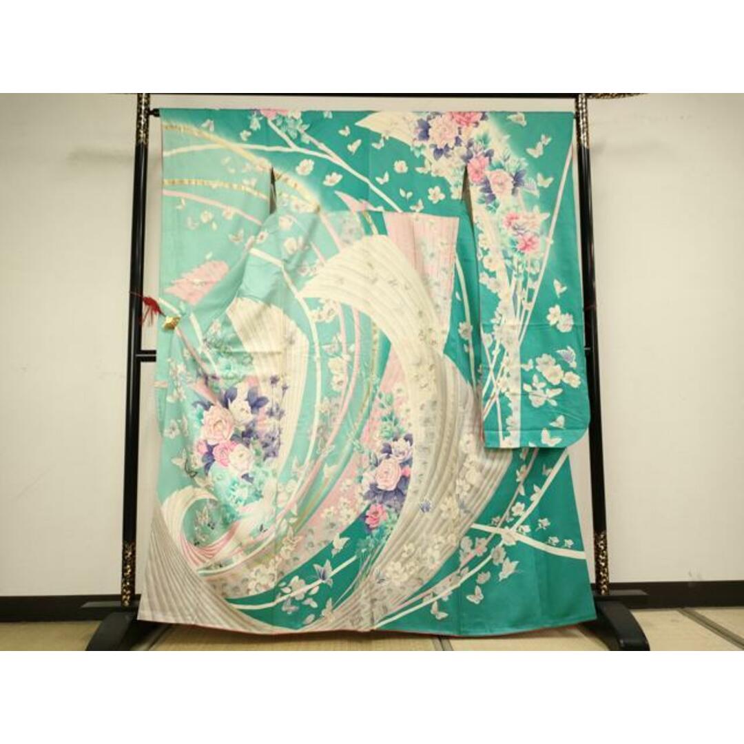 平和屋着物□豪華振袖 駒刺繍 花蝶文 暈し染め 金銀彩 正絹 逸品 平和屋着物□豪華振袖 駒刺繍 花蝶文 暈し染め 金銀彩 正絹 逸品