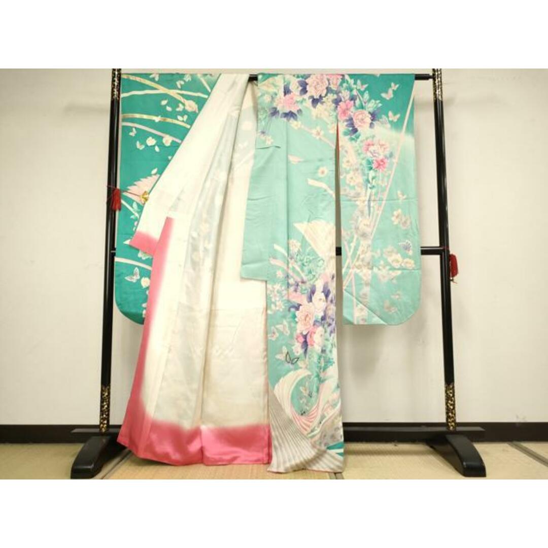 平和屋着物□豪華振袖 駒刺繍 花蝶文 暈し染め 金銀彩 正絹 逸品 平和屋着物□豪華振袖 駒刺繍 花蝶文 暈し染め 金銀彩 正絹 逸品