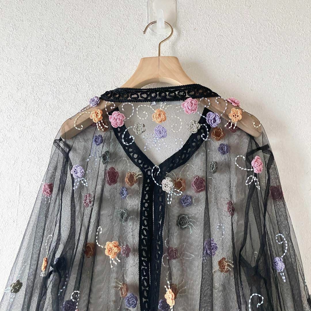VINTAGE - 花柄 レース 刺繍 カーディガン ビーズ刺繍 VINTAGE - 花柄 レース 刺繍 カーディガン ビーズ刺繍