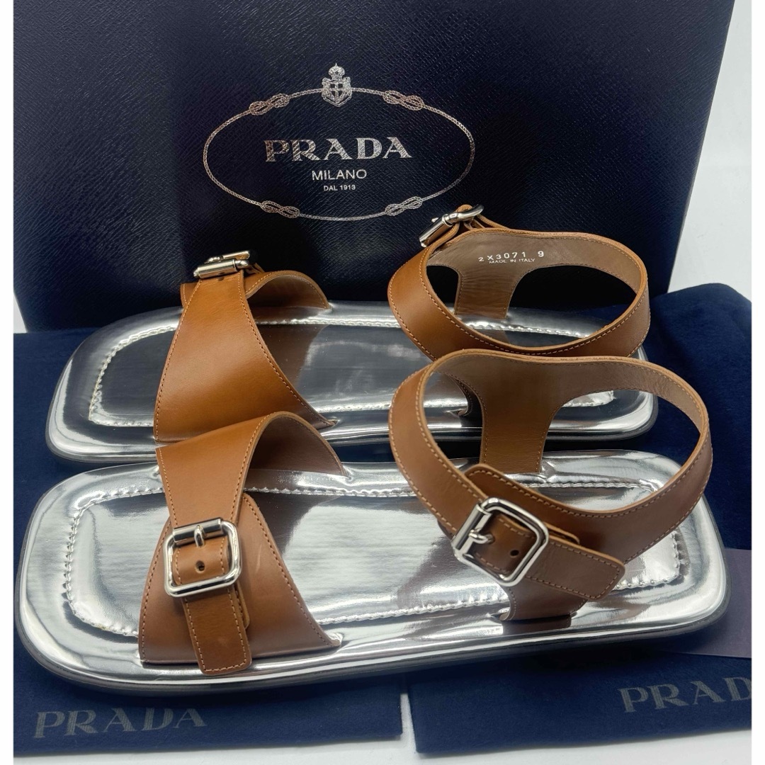 PRADA - 新品 PRADA プラダ サンダル レザー ストラップ 9 PRADA - 新品 PRADA プラダ サンダル レザー ストラップ 9