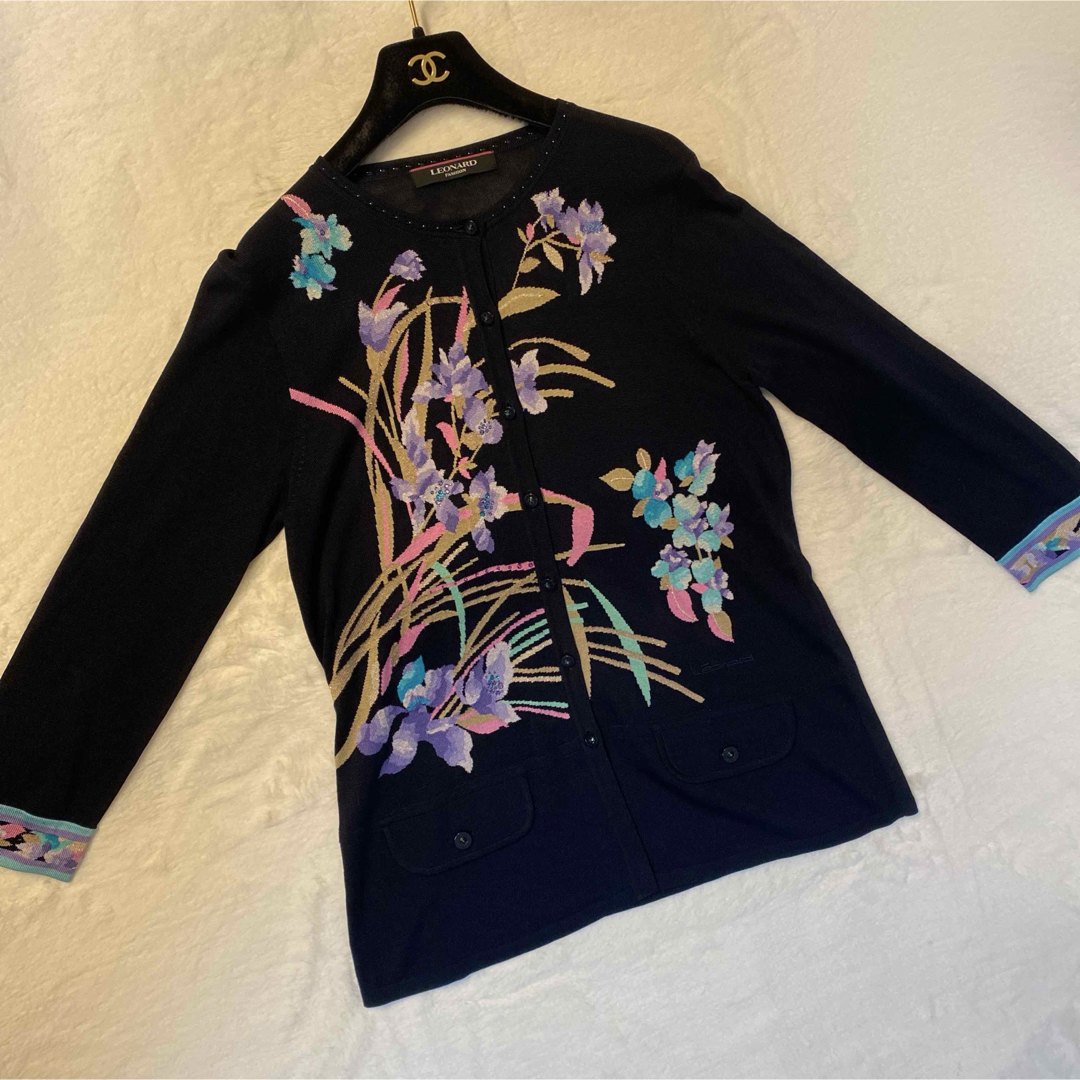 LEONARD - 美品 レオナール 花柄刺繍 ビジュー ストーン LEONARD - 美品 レオナール 花柄刺繍 ビジュー ストーン
