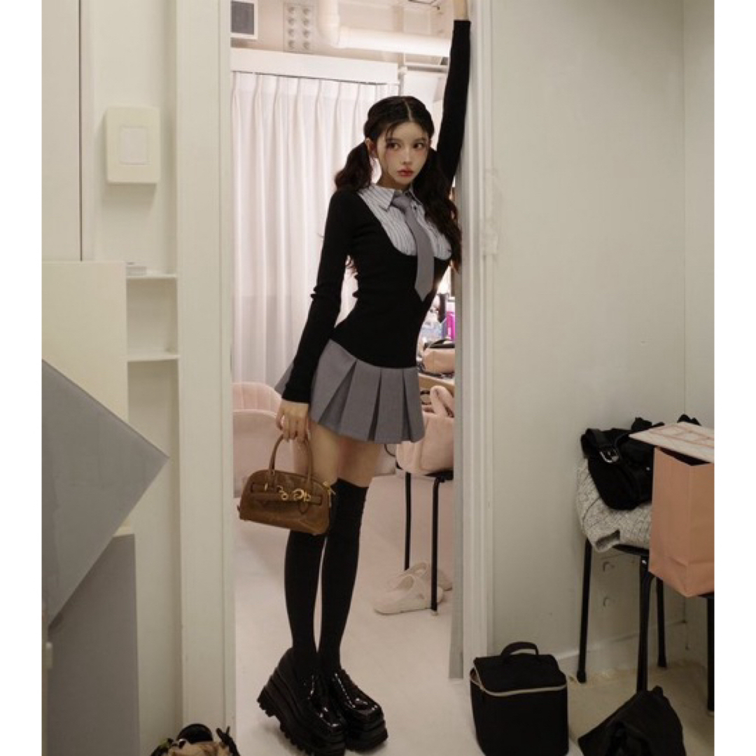 Darich - ダーリッチ シャツドッキングニットミニワンピース Darich - ダーリッチ シャツドッキングニットミニワンピース