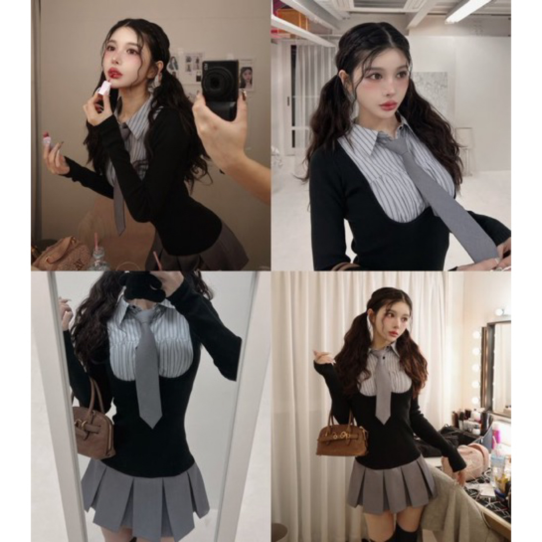 Darich - ダーリッチ シャツドッキングニットミニワンピース Darich - ダーリッチ シャツドッキングニットミニワンピース