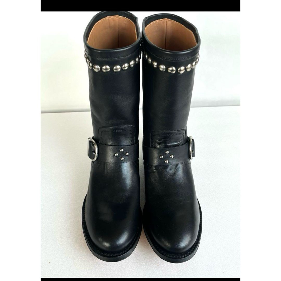 美品TONY MORAエンジニアブーツミドルレザー黒 スタッズ付き36の 美品TONY MORAエンジニアブーツミドルレザー黒 スタッズ付き36の