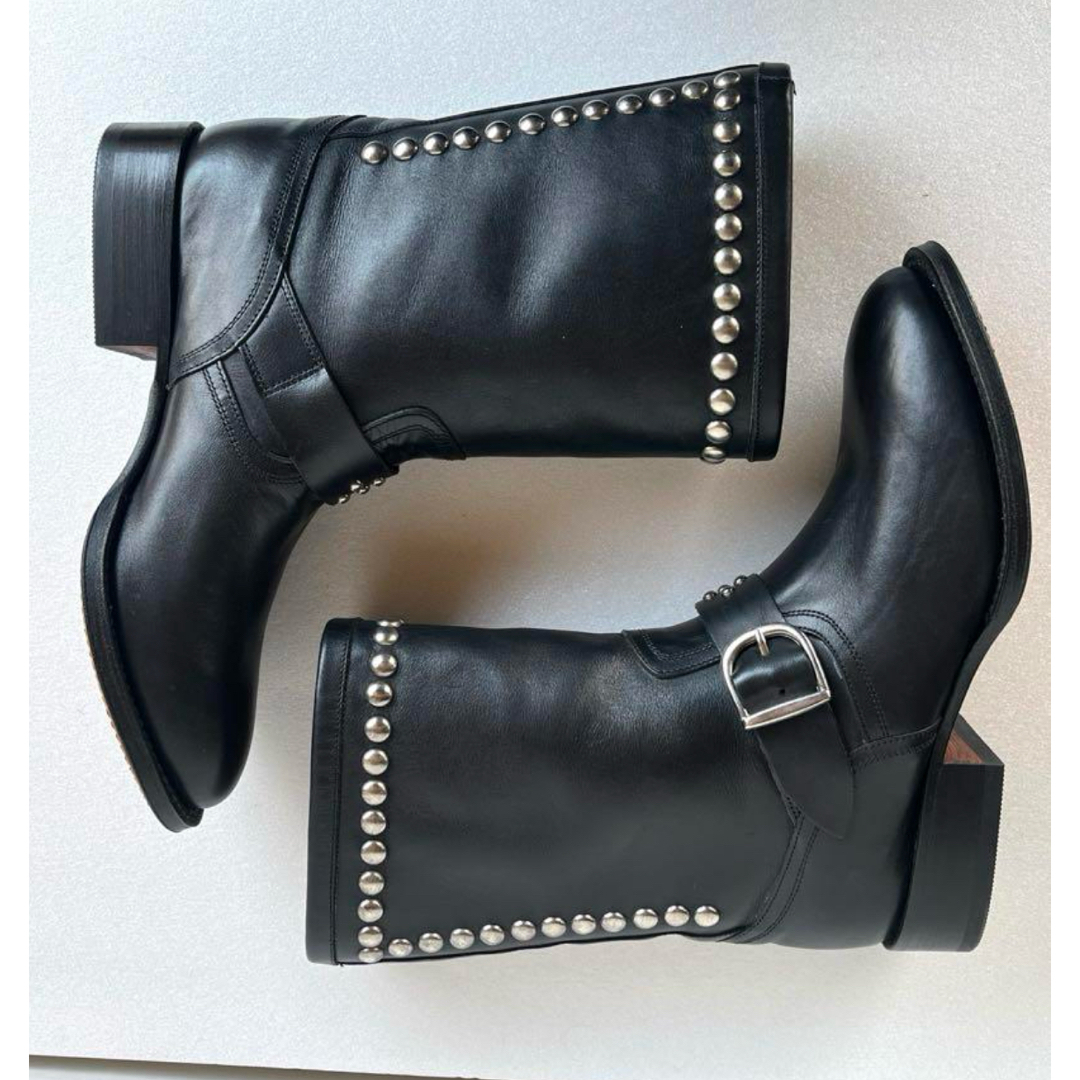 美品TONY MORAエンジニアブーツミドルレザー黒 スタッズ付き36の 美品TONY MORAエンジニアブーツミドルレザー黒 スタッズ付き36の