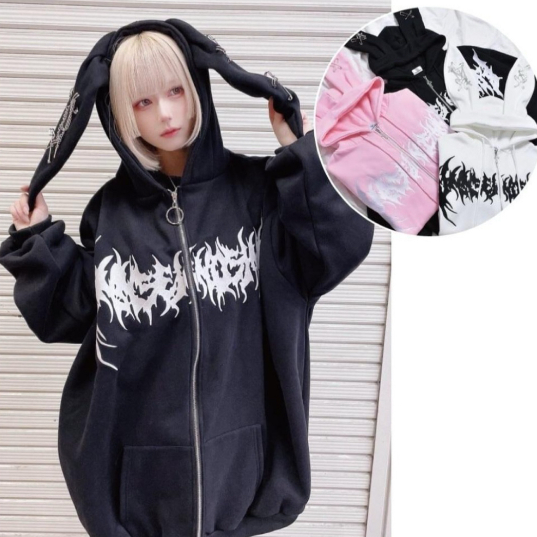 VOLCAN&APHRODITE うさ耳ロゴZIPパーカー ジップアップパーカー VOLCAN&APHRODITE うさ耳ロゴZIPパーカー ジップアップパーカー