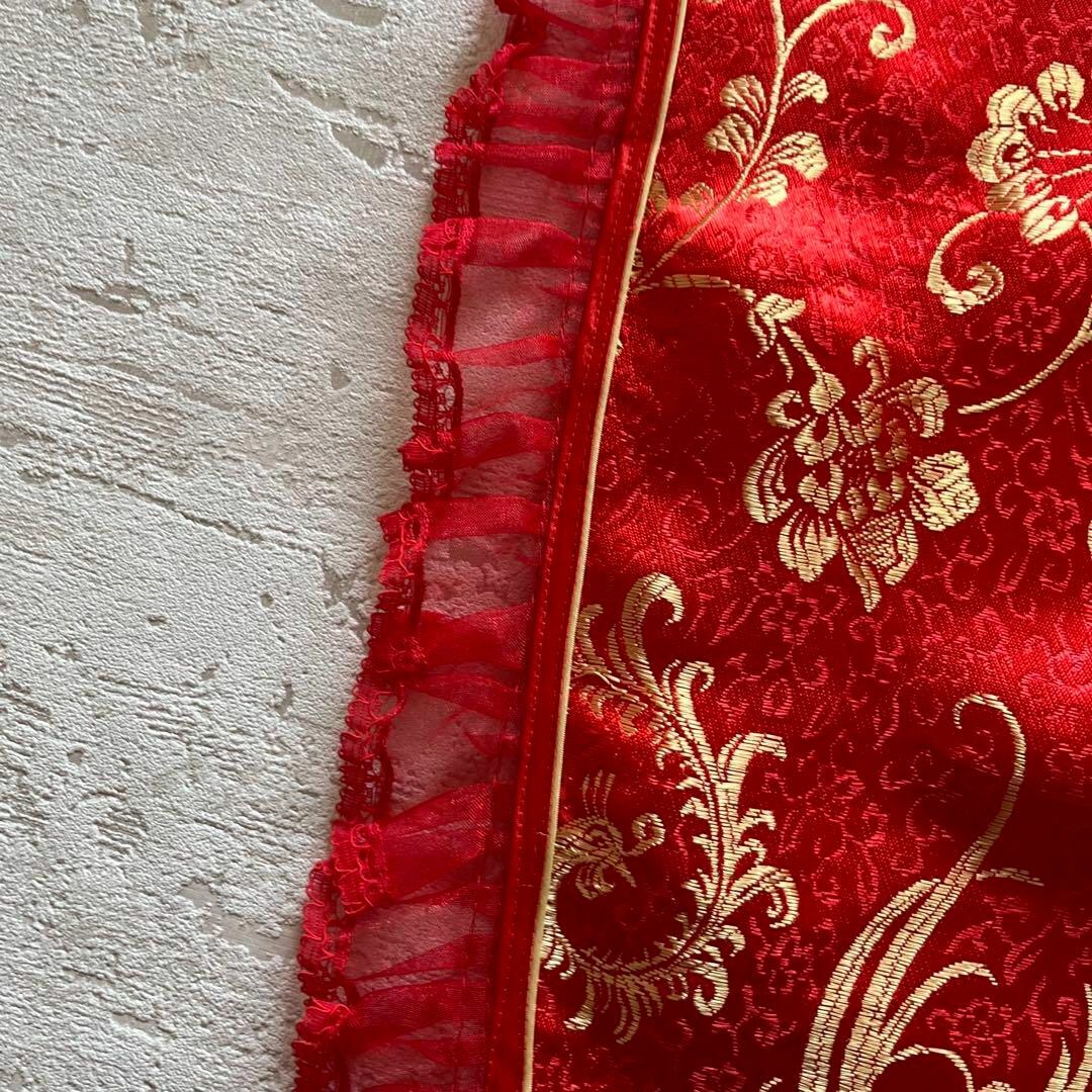 VINTAGE - チャイナドレスフリル付き派手柄ゆったりサイズロング VINTAGE - チャイナドレスフリル付き派手柄ゆったりサイズロング