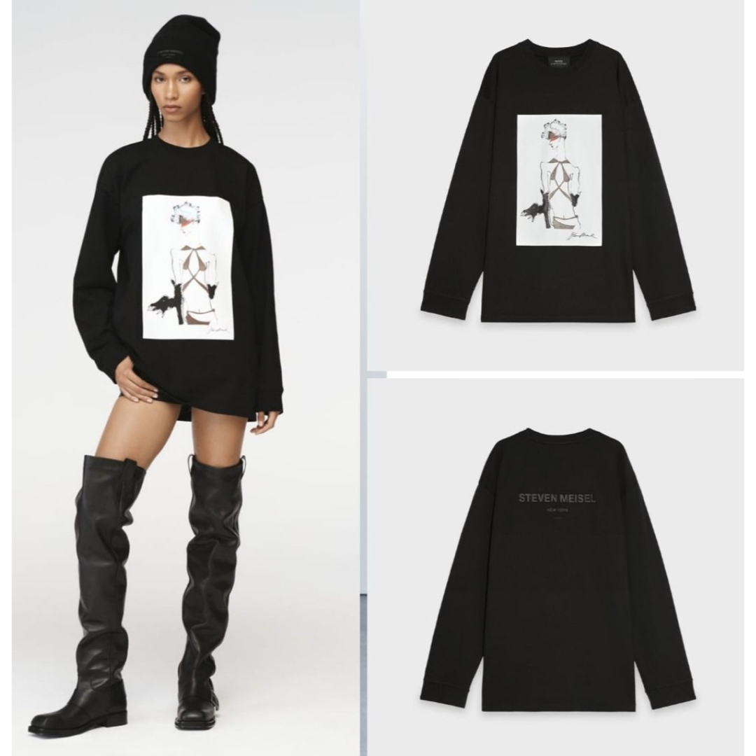 ZARA - ZARA STEVEN MEISEL プリント Tシャツ オーバサイズ(M)の ZARA - ZARA STEVEN MEISEL プリント Tシャツ オーバサイズ(M)の