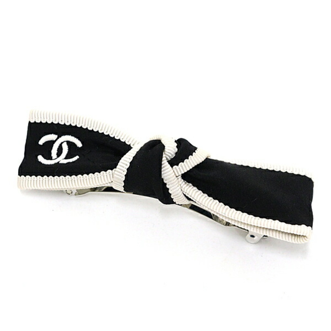 CHANEL - シャネル ボウ バレッタ ブラック&エクリュ シルクジャ CHANEL - シャネル ボウ バレッタ ブラック&エクリュ シルクジャ