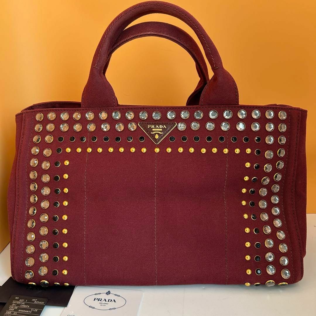 PRADA - 【美品】プラダ カナパ キャンバス ビジュー トート PRADA - 【美品】プラダ カナパ キャンバス ビジュー トート