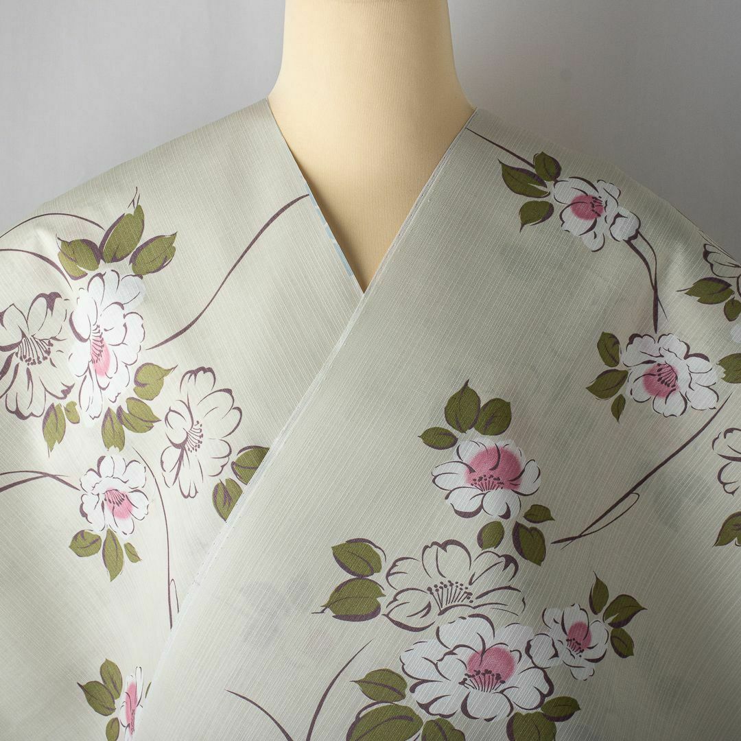 浴衣反物】NO.3718(生成り/夏椿)新品【桜七軒】変わり織り 浴衣反物】NO.3718(生成り/夏椿)新品【桜七軒】変わり織り