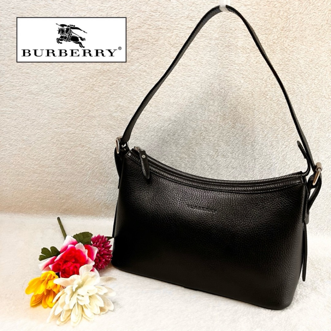 BURBERRY - BURBERRY ブラック レザー ワンショルダーバッグ BURBERRY - BURBERRY ブラック レザー ワンショルダーバッグ