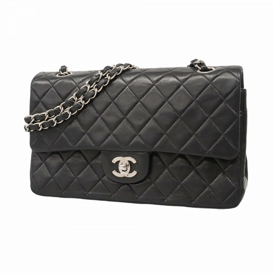CHANEL - ★SALE【5da1376】シャネル ショルダーバッグ マトラッセ Wフラップ Wチェーン ラムスキン ブラック シルバー金具【中古】レディース