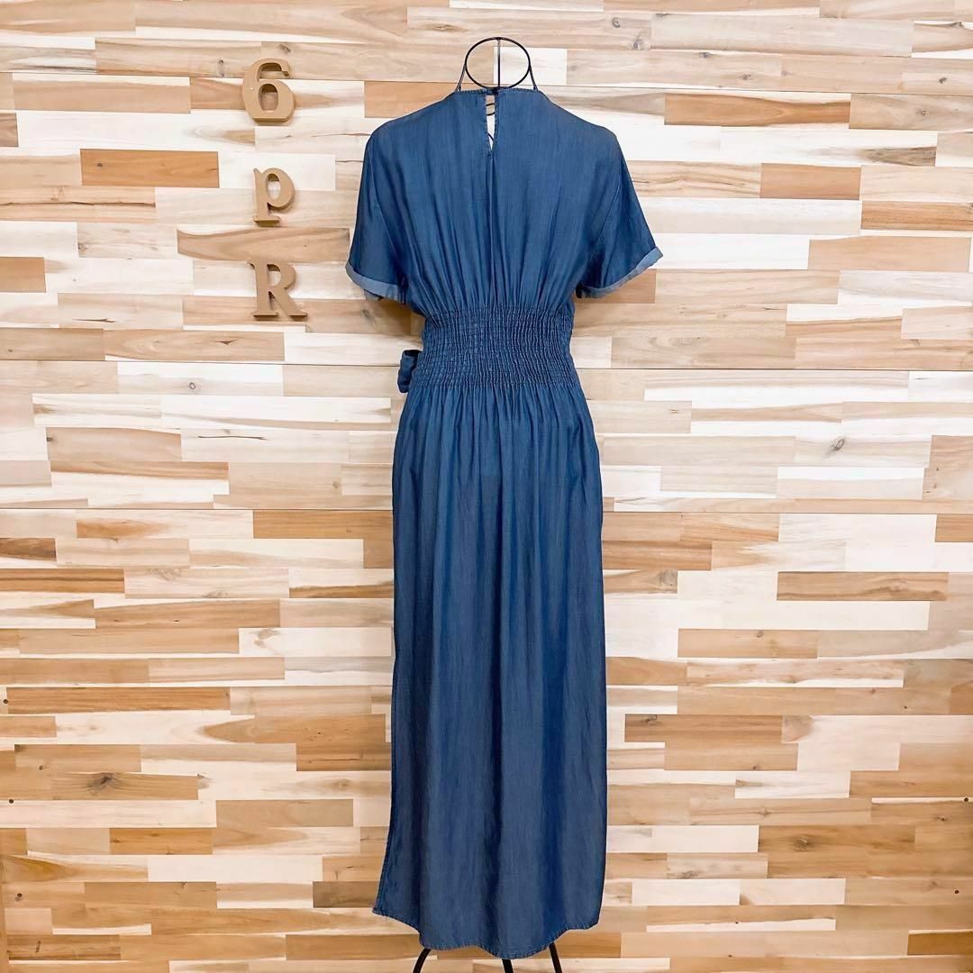 ZARA - 【ザラ】デニム ロング ワンピース 半袖 シャーリング 春 ZARA - 【ザラ】デニム ロング ワンピース 半袖 シャーリング 春