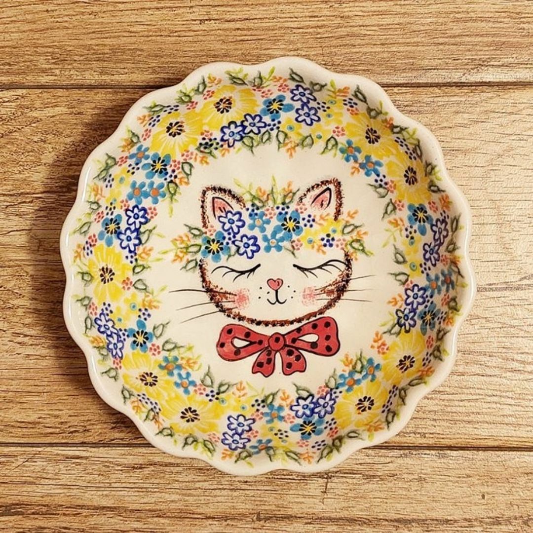 ポーリッシュポタリーポーランド食器◇フリルボウルφ16cm 猫柄 ポーリッシュポタリーポーランド食器◇フリルボウルφ16cm 猫柄