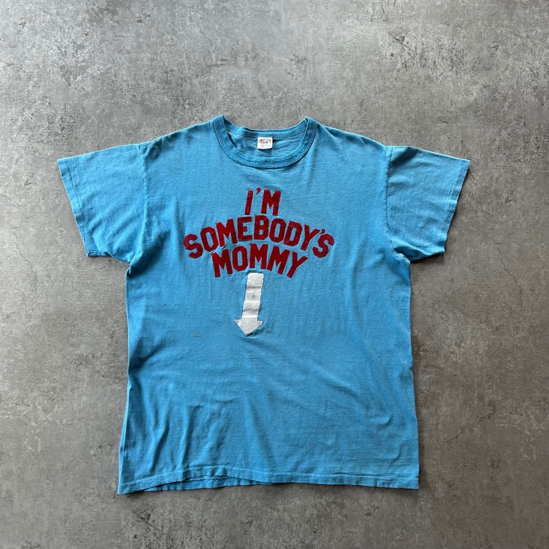 VINTAGE - 60s70s ヴィンテージメッセージtシャツ USA製 水色 フェルトプリント