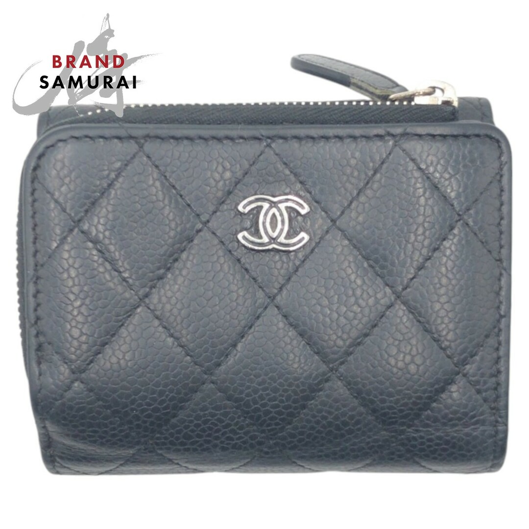CHANEL - CHANEL シャネル マトラッセ ココマーク ブラック 黒 キャビアスキン 三つ折り財布 折り財布 コンパクトウォレット レディース 502018 【中古】