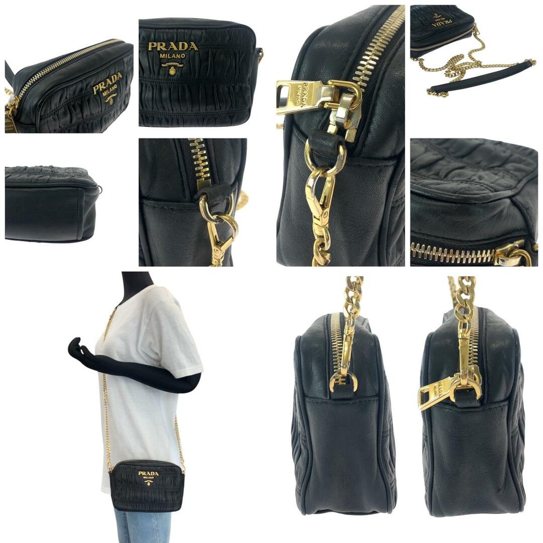 PRADA - 美品 PRADA プラダ ナッパレザー ギャザー ブラック 黒 PRADA - 美品 PRADA プラダ ナッパレザー ギャザー ブラック 黒