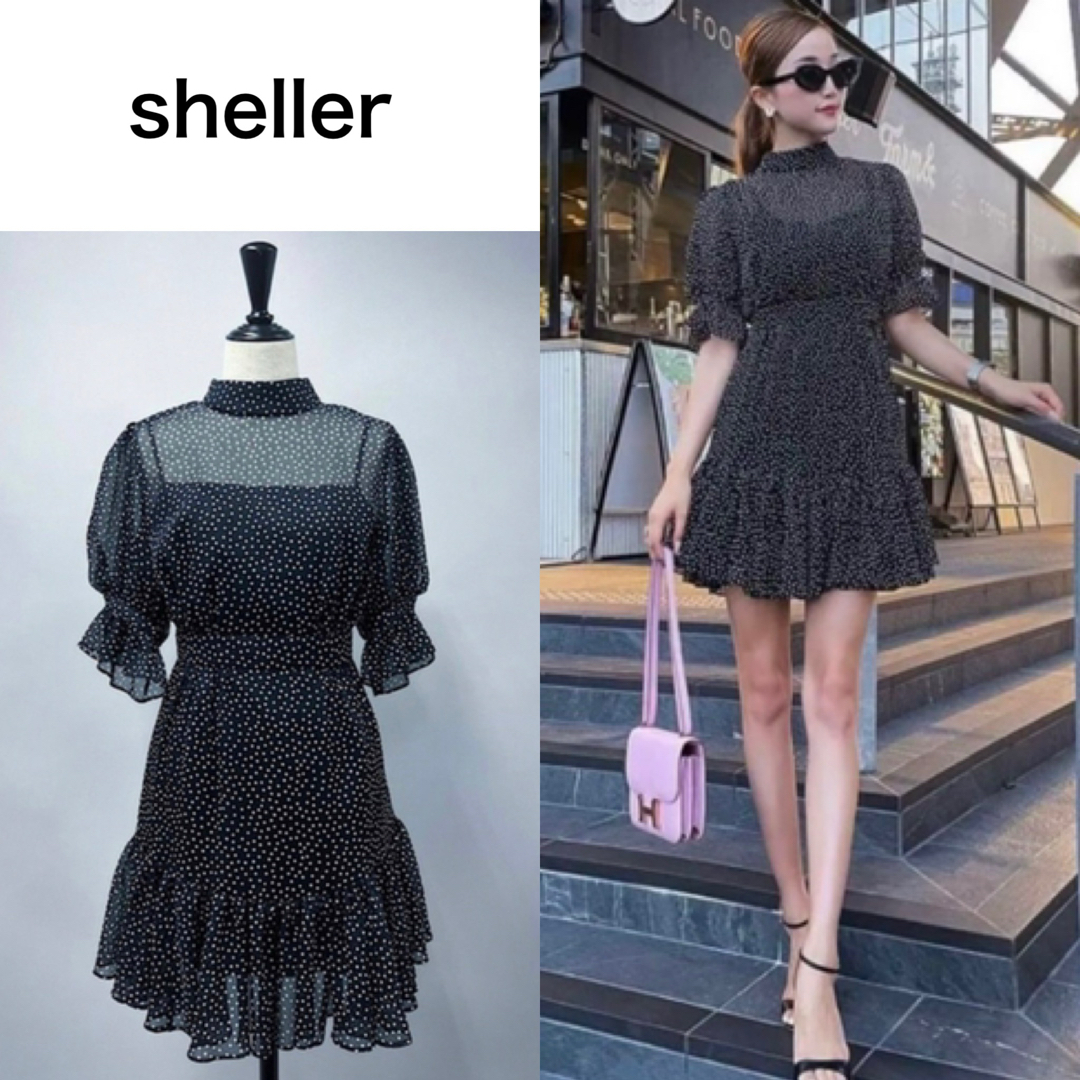 sheller シェリエ シアードットフリルミニドレス ブラック sheller シェリエ シアードットフリルミニドレス ブラック