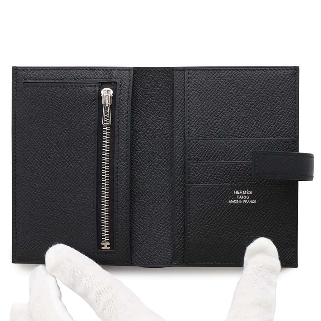 HERMES - エルメス 二つ折り財布 Hパッサン コンパクト ブラック HERMES - エルメス 二つ折り財布 Hパッサン コンパクト ブラック