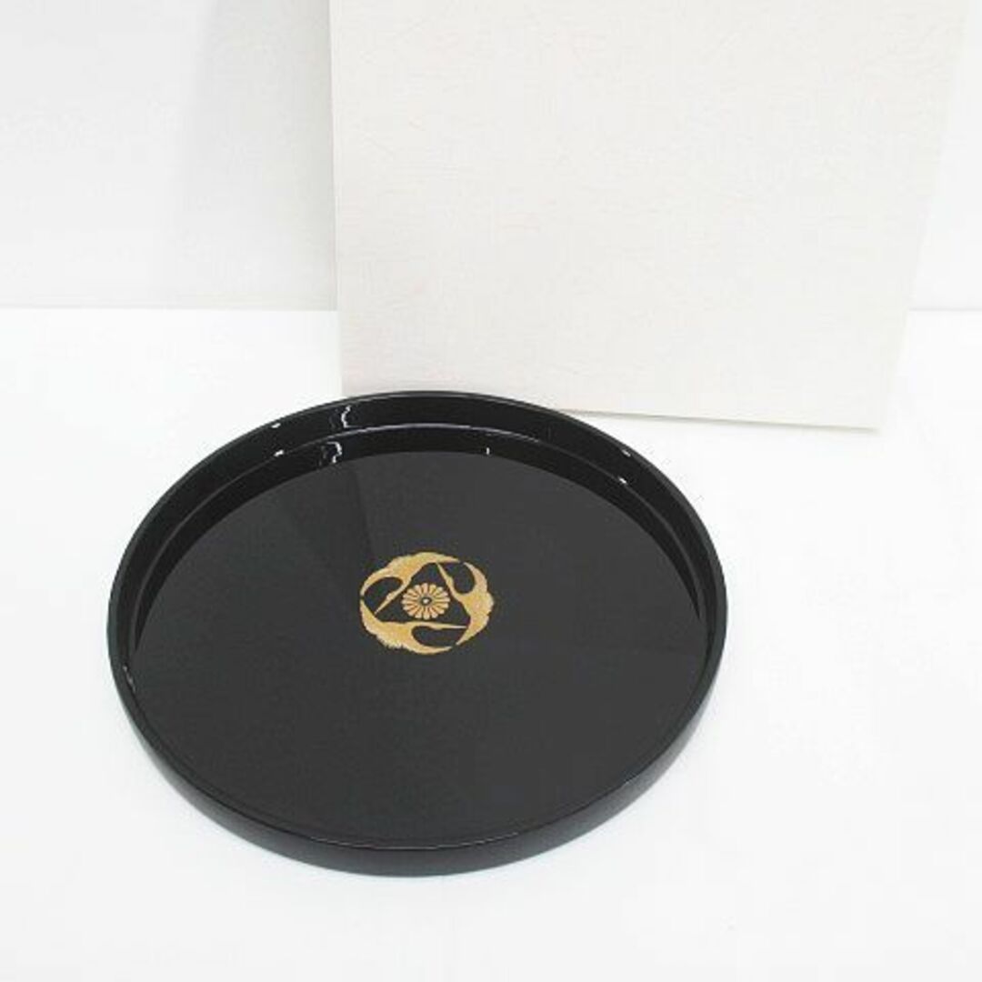 品質保証 山陽商会 漆器 お盆 菊花三羽鶴 トレー 黒系 ブラック