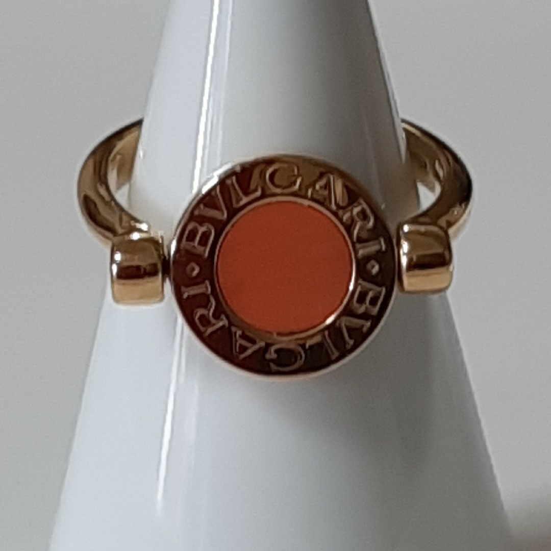 BVLGARI - ブルガリ K18YG リング フリップ オニキス/珊瑚 #50の BVLGARI - ブルガリ K18YG リング フリップ オニキス/珊瑚 #50の