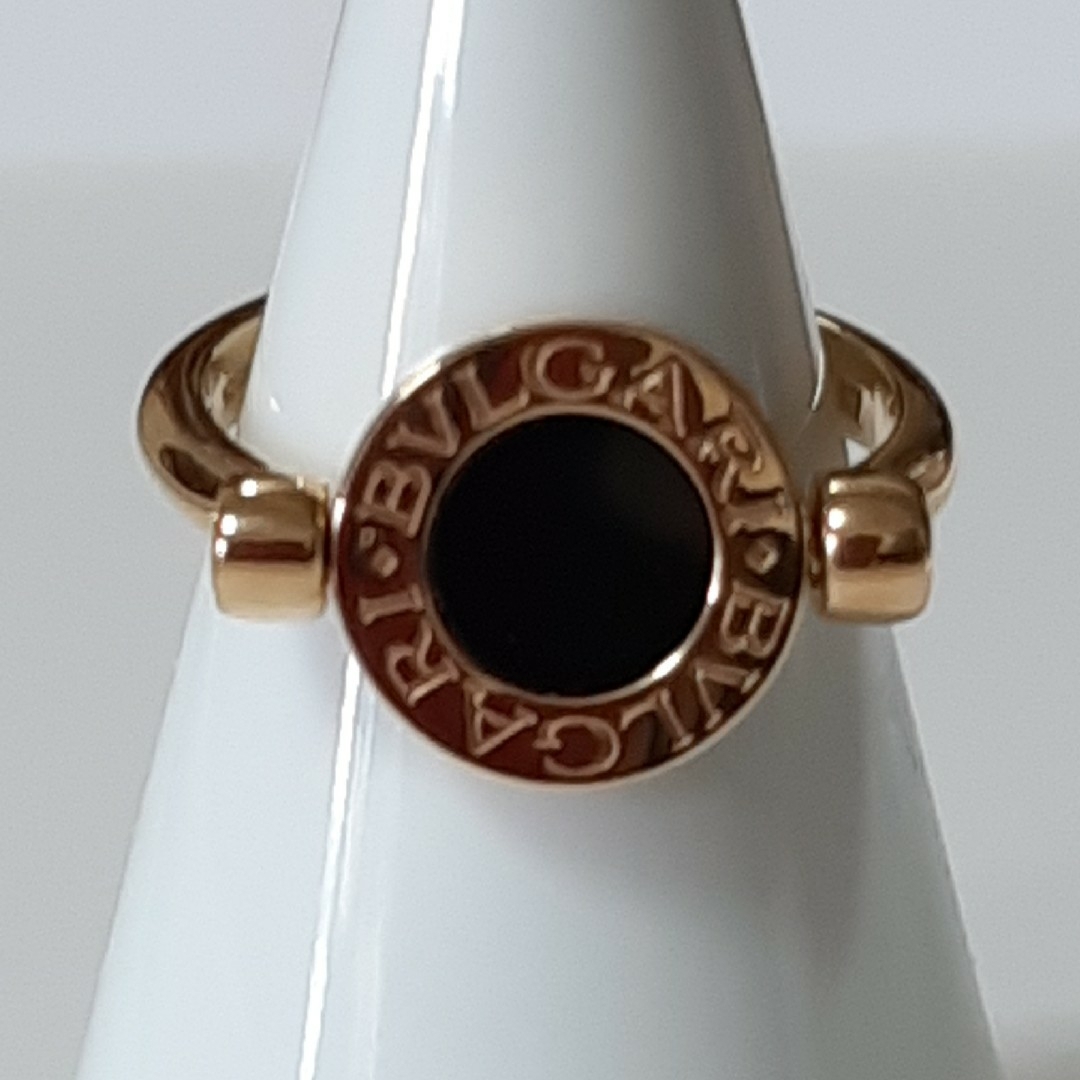 BVLGARI - ブルガリ K18YG リング フリップ オニキス/珊瑚 #50の BVLGARI - ブルガリ K18YG リング フリップ オニキス/珊瑚 #50の