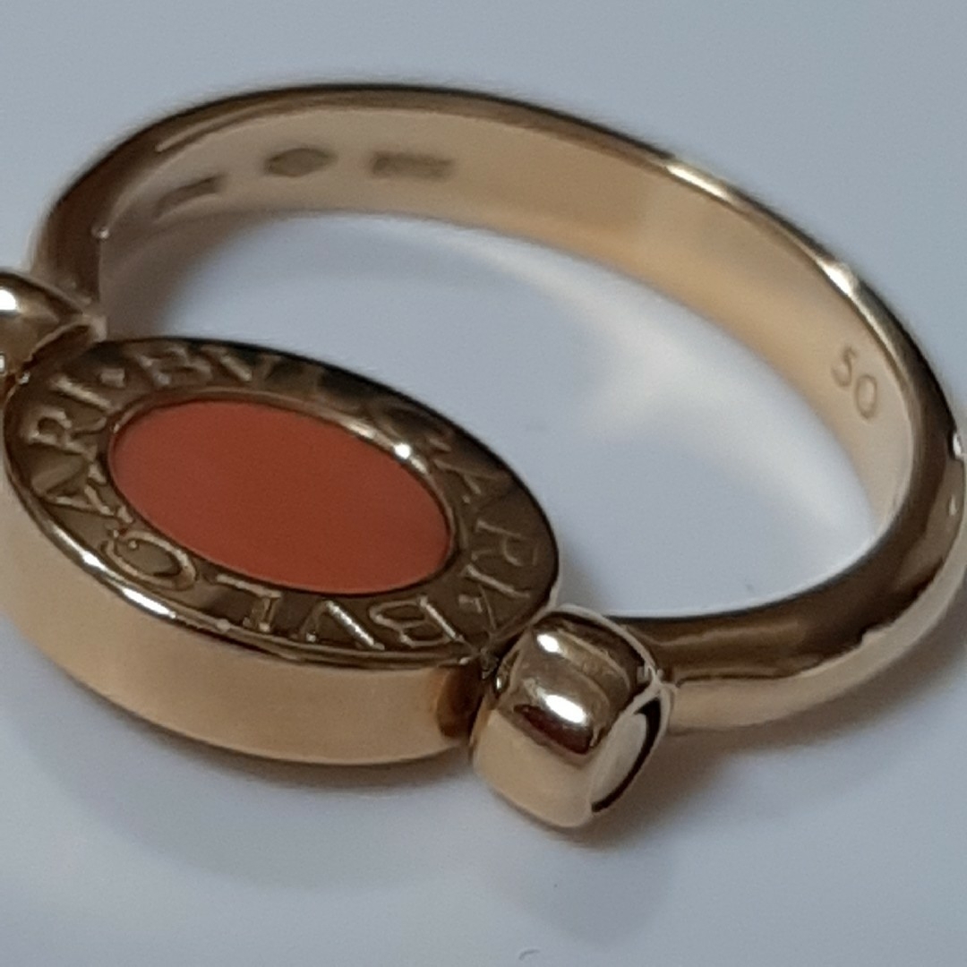 BVLGARI - ブルガリ K18YG リング フリップ オニキス/珊瑚 #50の BVLGARI - ブルガリ K18YG リング フリップ オニキス/珊瑚 #50の