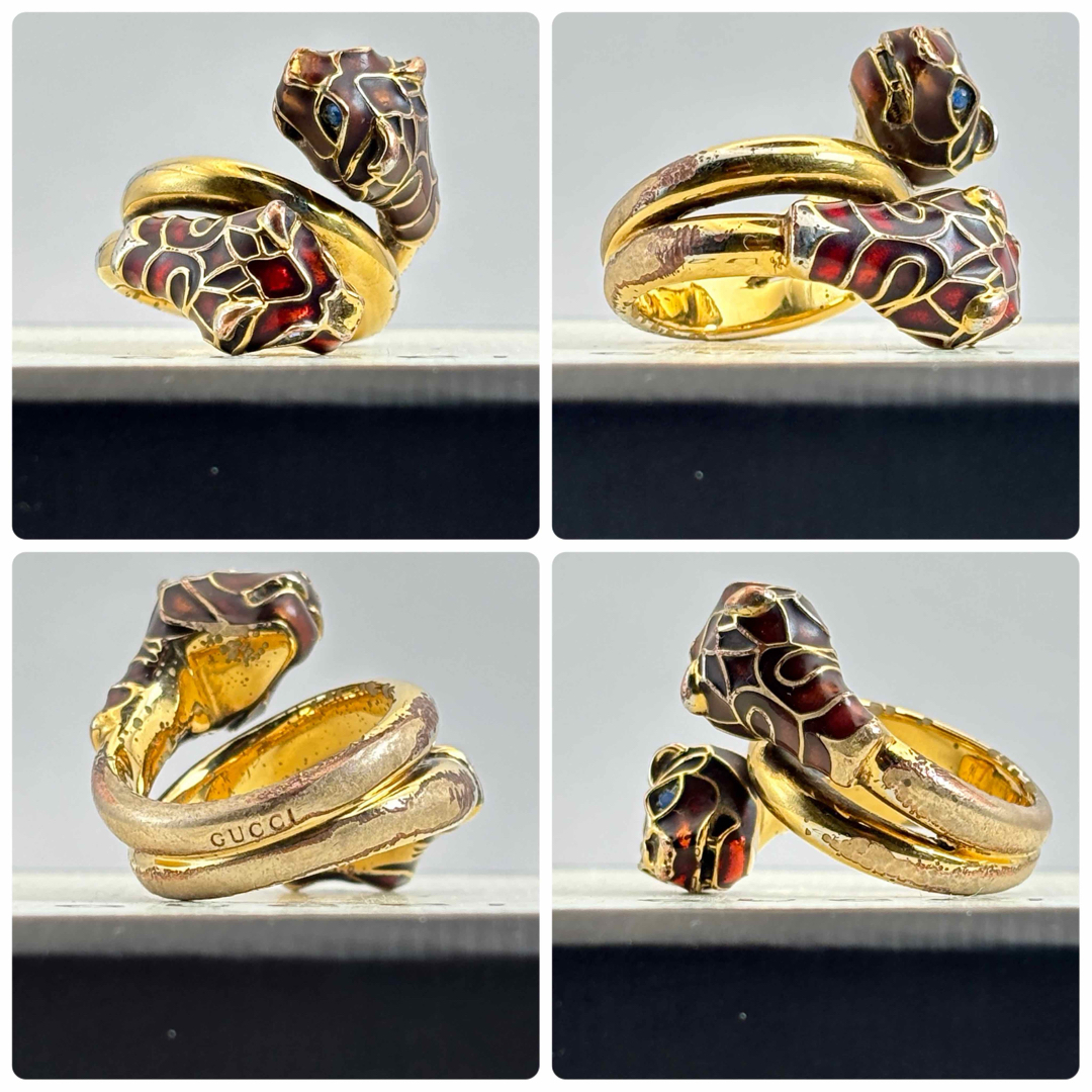 GUCCI - GUCCI ダブルタイガーヘッド ブルーアイ ゴールドリング GUCCI - GUCCI ダブルタイガーヘッド ブルーアイ ゴールドリング