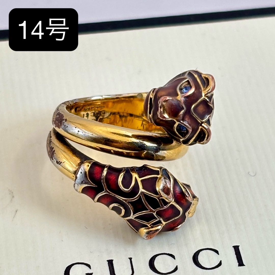GUCCI - GUCCI ダブルタイガーヘッド ブルーアイ ゴールドリング GUCCI - GUCCI ダブルタイガーヘッド ブルーアイ ゴールドリング