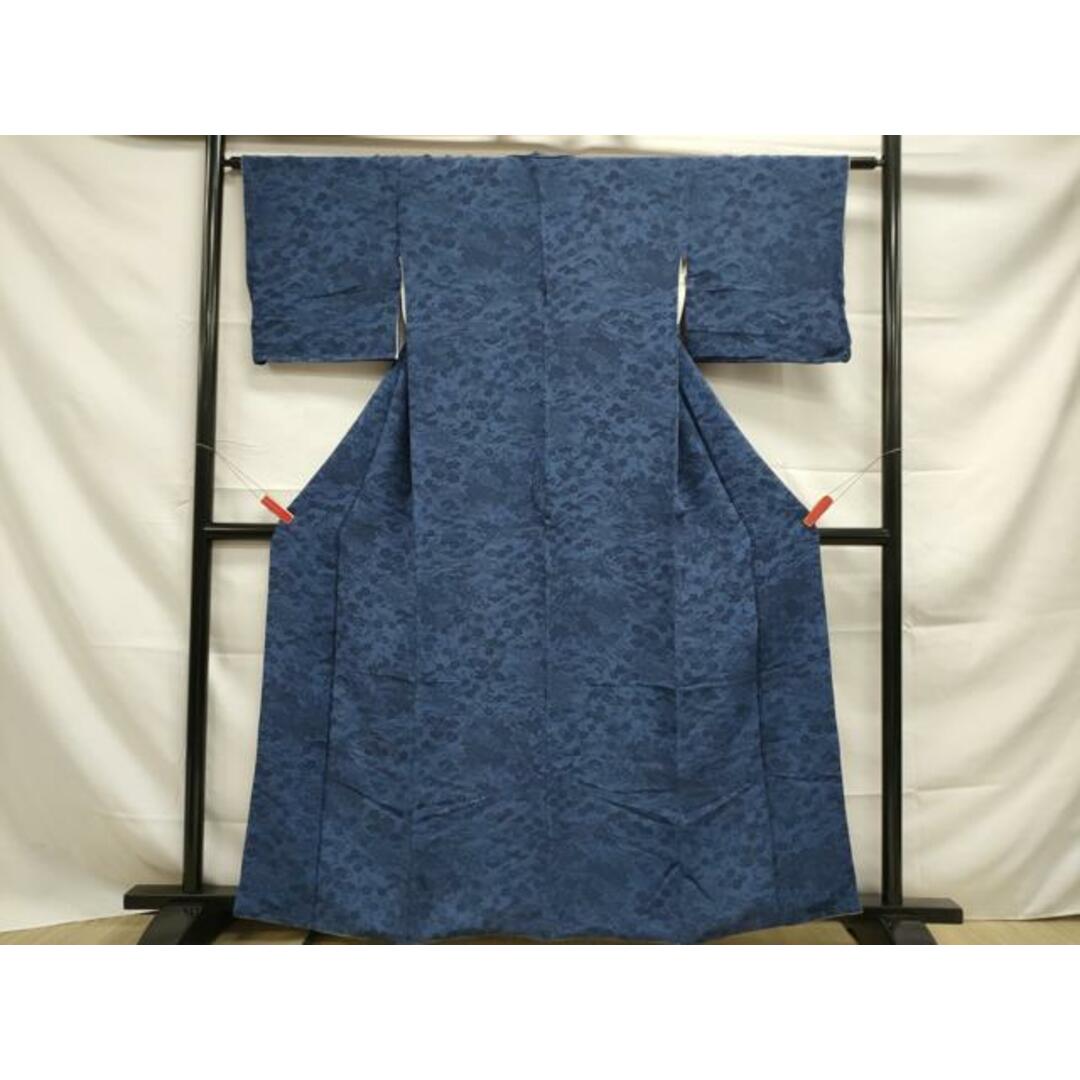 平和屋着物□本藍 型絵染 小紋 流水草花文 鬼しぼ縮緬 正絹 逸品 平和屋着物□本藍 型絵染 小紋 流水草花文 鬼しぼ縮緬 正絹 逸品