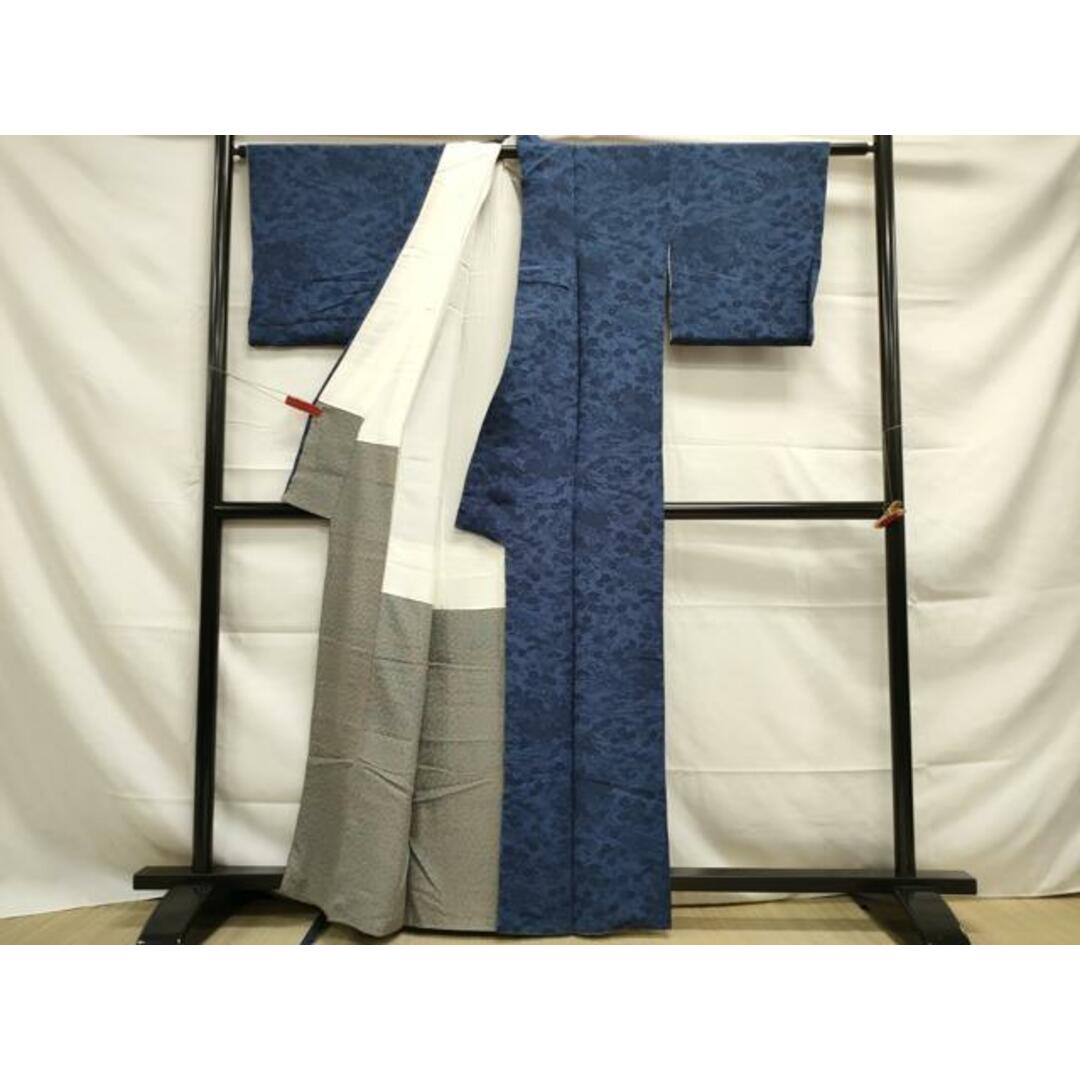 平和屋着物□本藍 型絵染 小紋 流水草花文 鬼しぼ縮緬 正絹 逸品 平和屋着物□本藍 型絵染 小紋 流水草花文 鬼しぼ縮緬 正絹 逸品