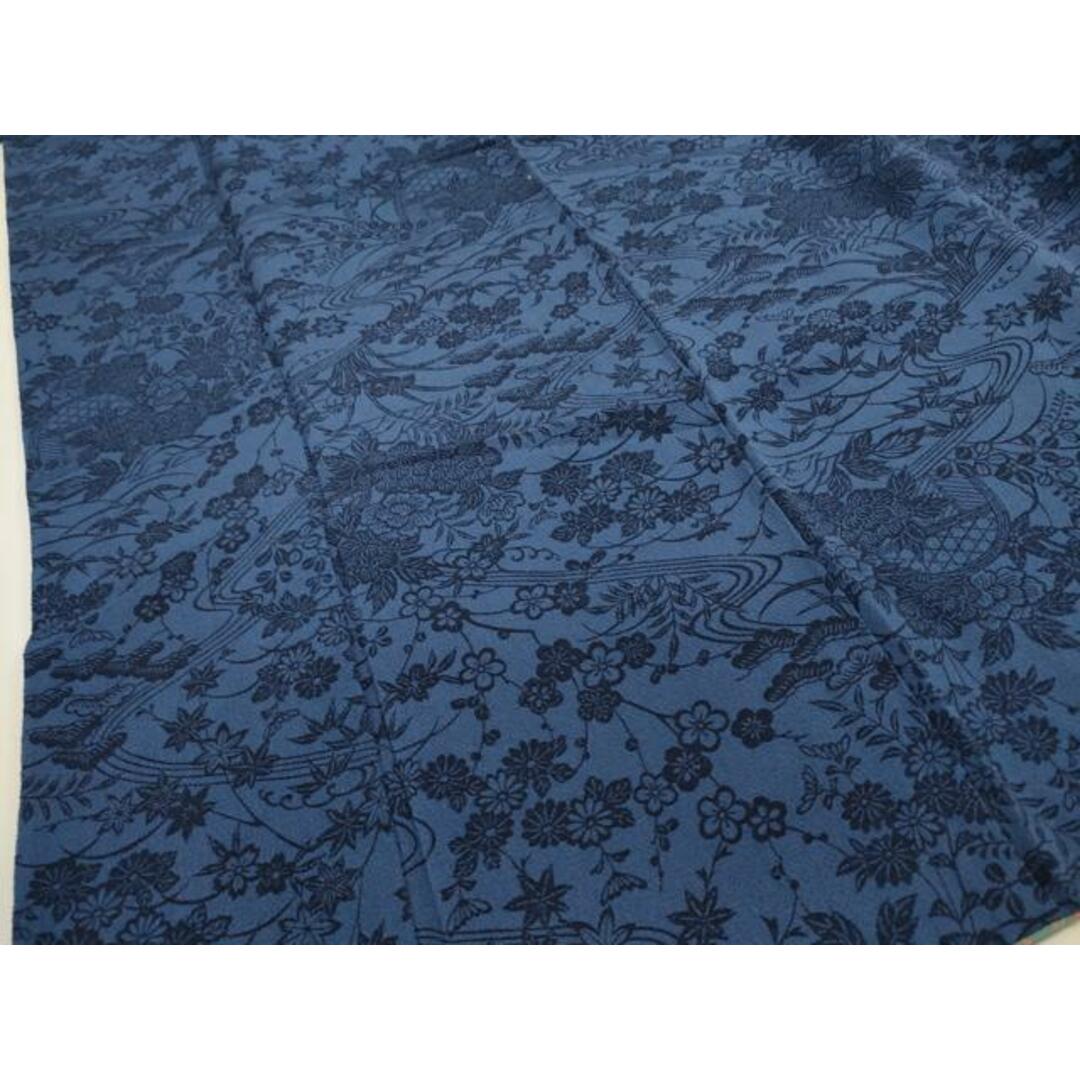 平和屋着物□本藍 型絵染 小紋 流水草花文 鬼しぼ縮緬 正絹 逸品 平和屋着物□本藍 型絵染 小紋 流水草花文 鬼しぼ縮緬 正絹 逸品