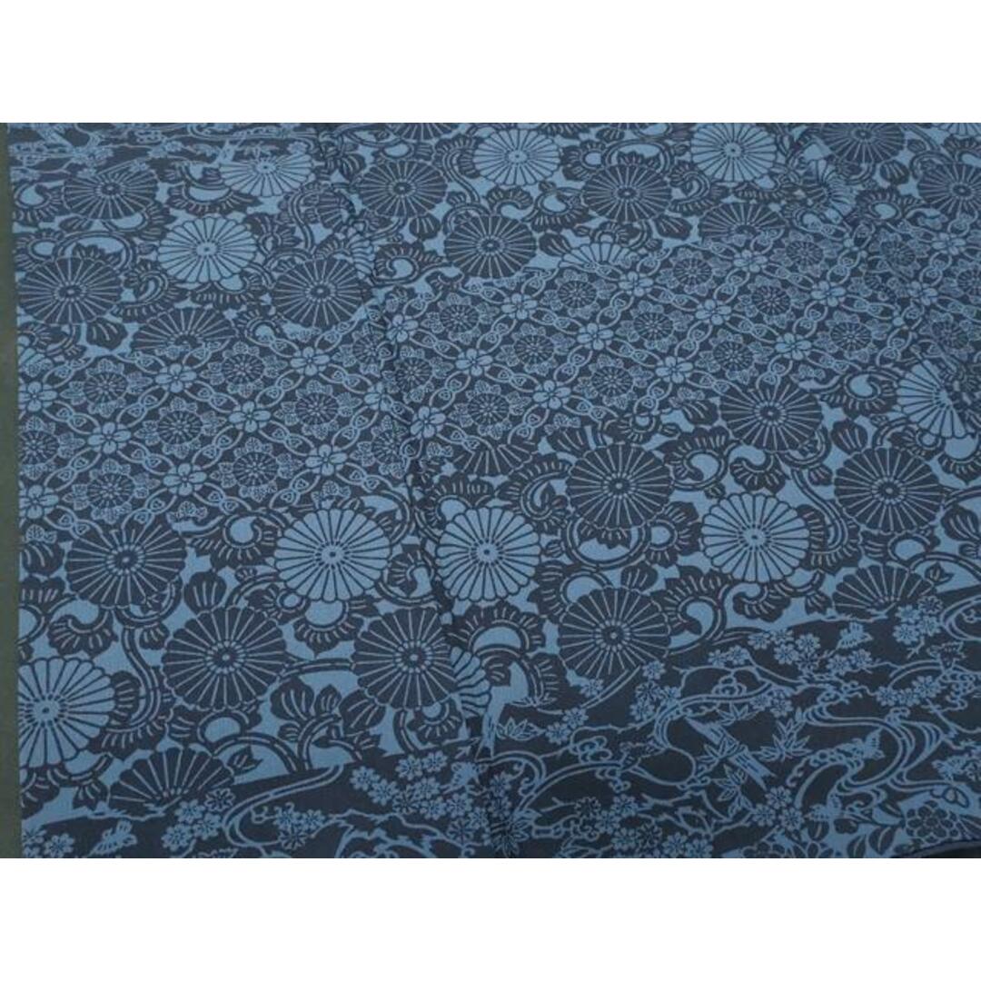 平和屋着物□上質な小紋 藍 型染め 菊花唐草文 正絹 逸品 平和屋着物□上質な小紋 藍 型染め 菊花唐草文 正絹 逸品
