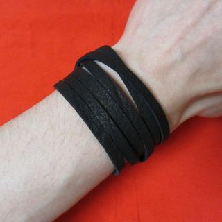 ワイド レイヤード レザーブレスレット ブラック ディアスキン(ブレスレット)