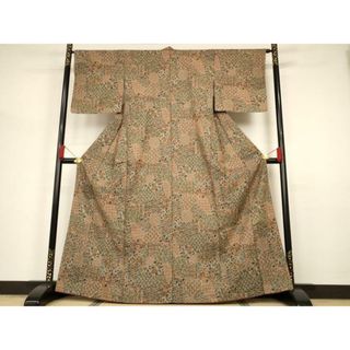 平和屋着物■上質な小紋　切嵌更紗花文　正絹　逸品　AAAQ6425iu(着物)