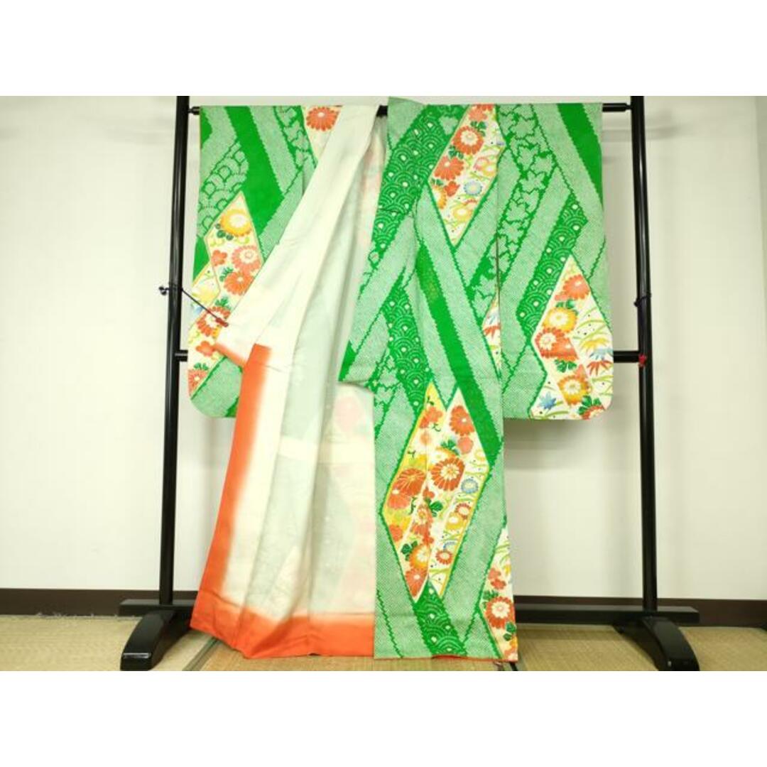 平和屋着物□豪華振袖 駒刺繍 絞り 吉祥草花文 金彩 正絹 逸品 平和屋着物□豪華振袖 駒刺繍 絞り 吉祥草花文 金彩 正絹 逸品