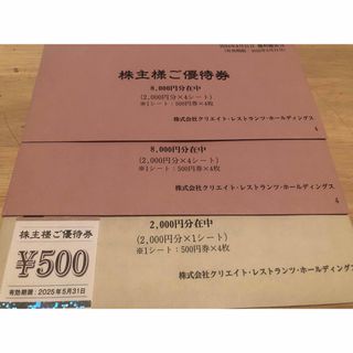クリエイトレストランツ 株主優待 18500円分の通販 by taka shop クリエイトレストランツ 株主優待 18500円分の通販 by taka shop