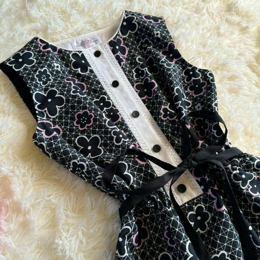 HANAE MORI - 美品 ハナエモリ 花柄プリント 配色 ノースリーブ HANAE MORI - 美品 ハナエモリ 花柄プリント 配色 ノースリーブ