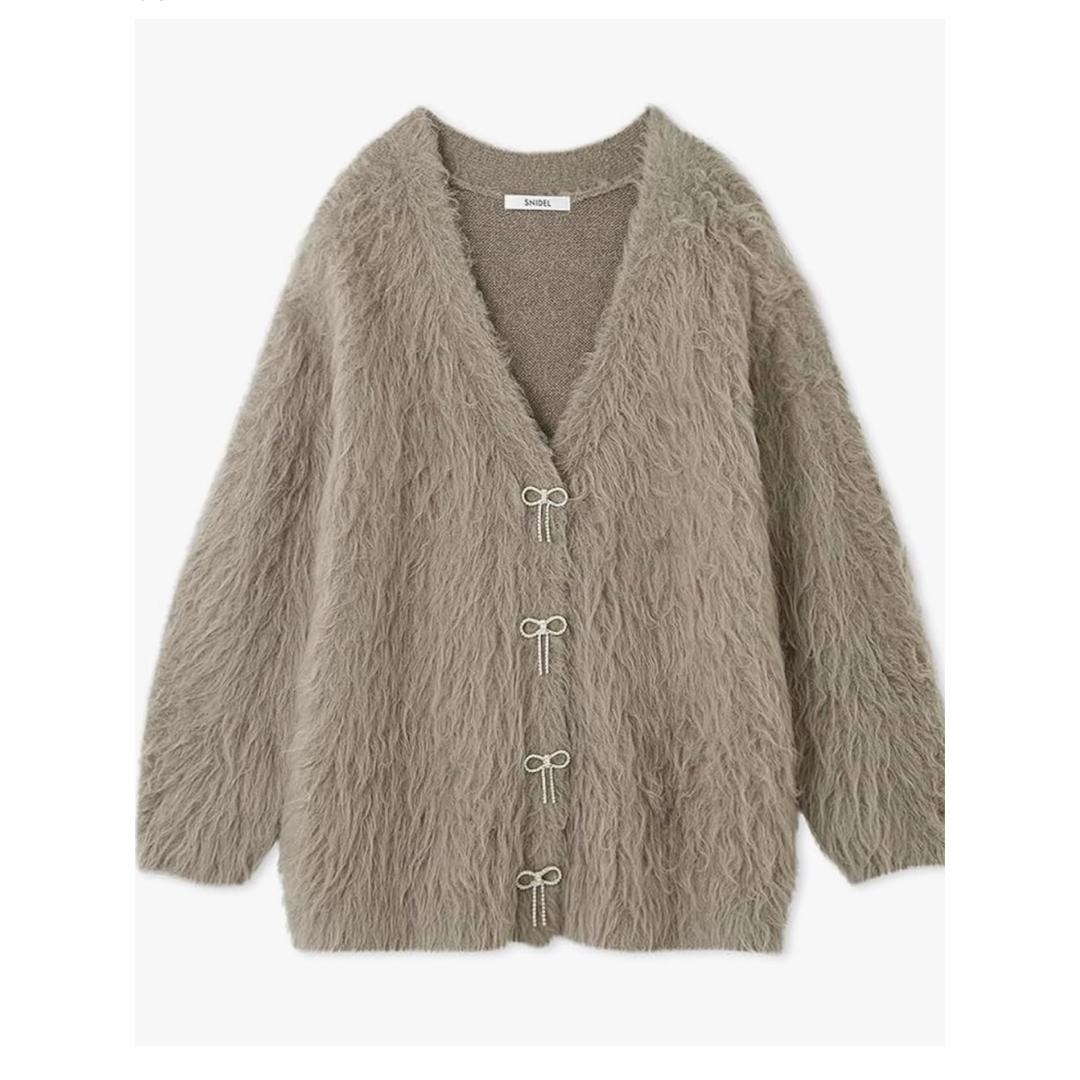 SNIDEL - SNIDEL♡ビジューリボンロングカーディガン グレーの SNIDEL - SNIDEL♡ビジューリボンロングカーディガン グレーの