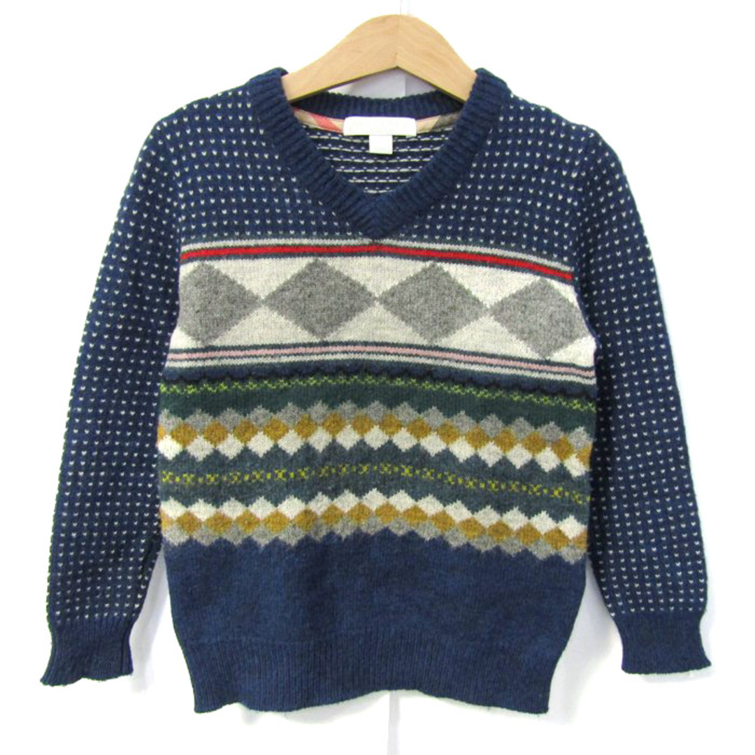 バーバリーチルドレン セーター トップス Vネック 長袖 ニット キッズ 男の子用 6Yサイズ ネイビー BURBERRY CHILDREN
