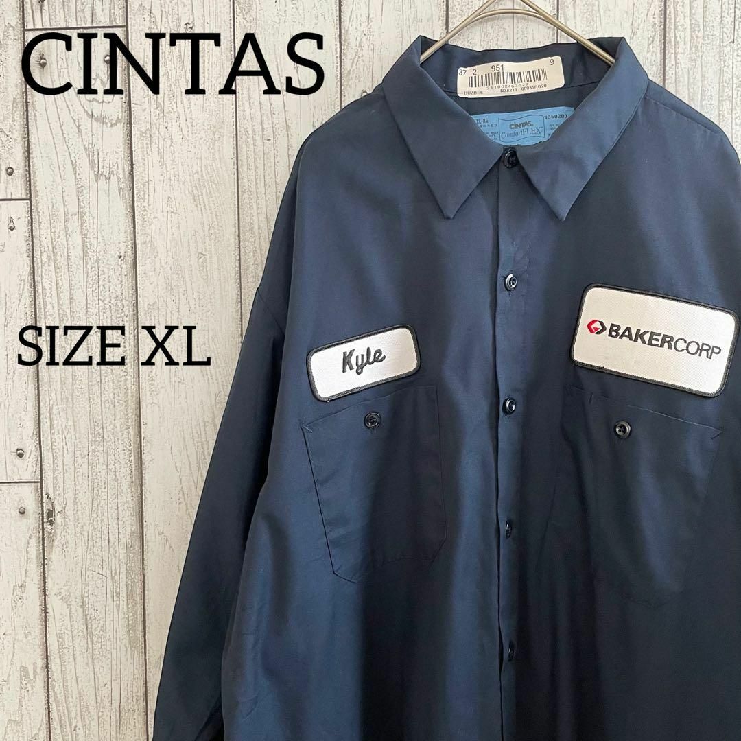 古着 CINTAS 長袖ワークシャツ XLサイズ ネイビーの通販 by 古着 古着 CINTAS 長袖ワークシャツ XLサイズ ネイビーの通販 by 古着