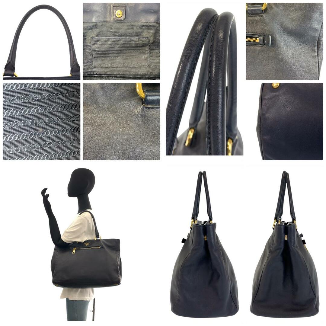 PRADA - 美品 PRADA プラダ ネイビー ゴールド金具 レザー PRADA - 美品 PRADA プラダ ネイビー ゴールド金具 レザー